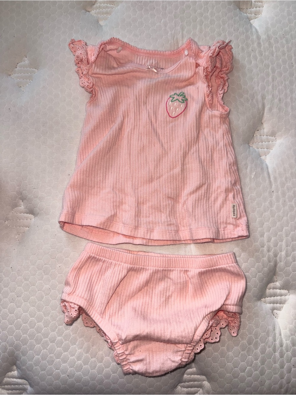 Infant Pink Strawberry Ribbed Tank & Bloomers Set